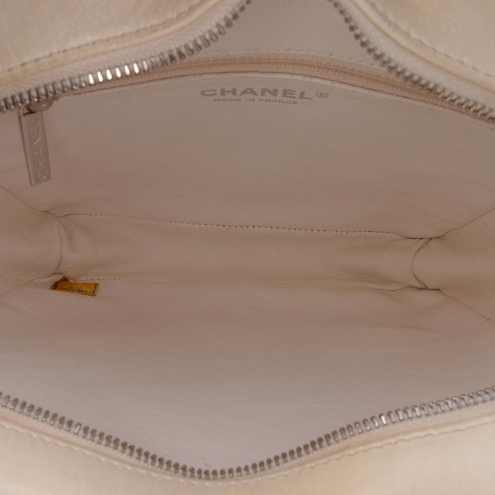 Chanel B Chanel White Ivory with Brown Light Beige Tweed Fabric and Resin Zipped Shopping Bag France