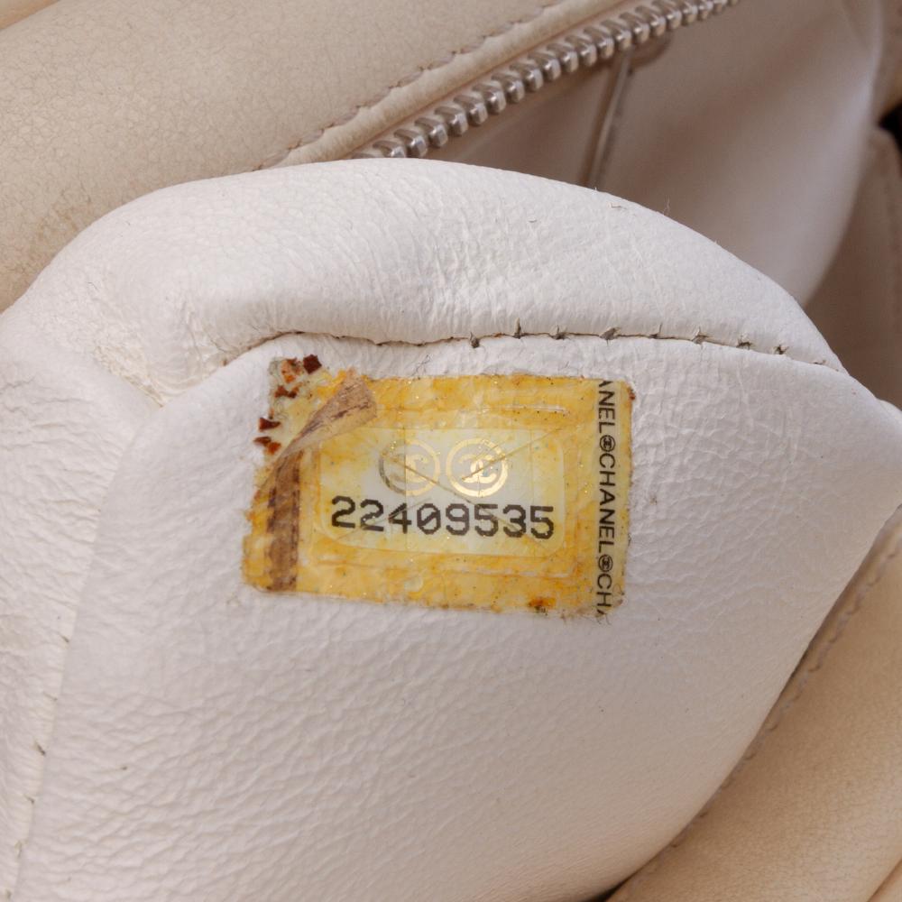 Chanel B Chanel White Ivory with Brown Light Beige Tweed Fabric and Resin Zipped Shopping Bag France