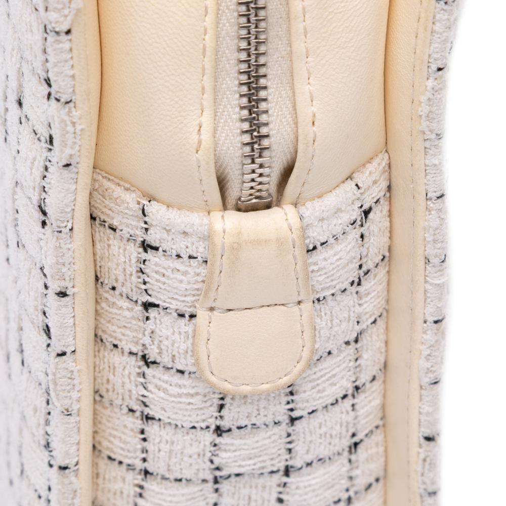 Chanel B Chanel White Ivory with Brown Light Beige Tweed Fabric and Resin Zipped Shopping Bag France