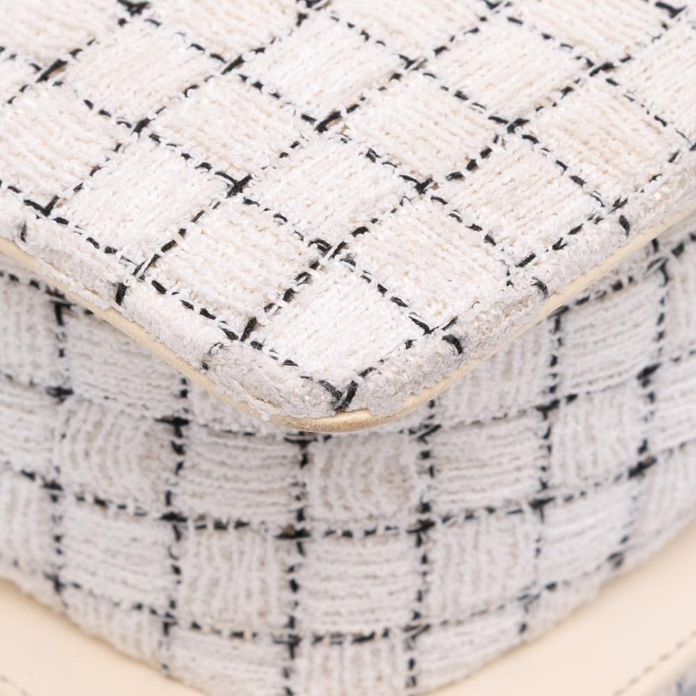Chanel B Chanel White Ivory with Brown Light Beige Tweed Fabric and Resin Zipped Shopping Bag France