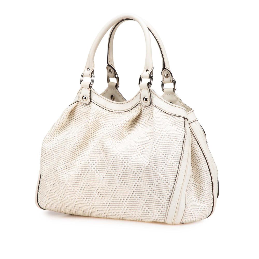 Gucci B Gucci White Raffia Natural Material Medium Diamante Sukey Tote Italy