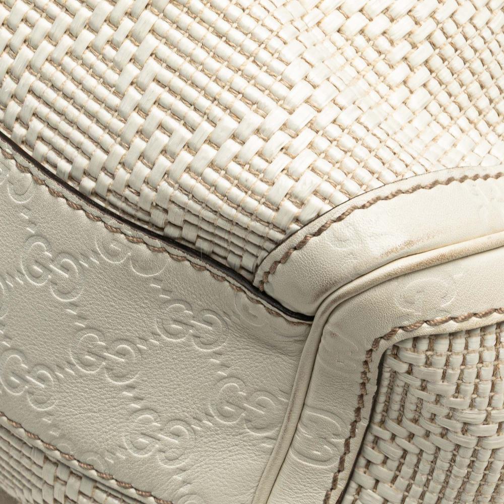 Gucci B Gucci White Raffia Natural Material Medium Diamante Sukey Tote Italy