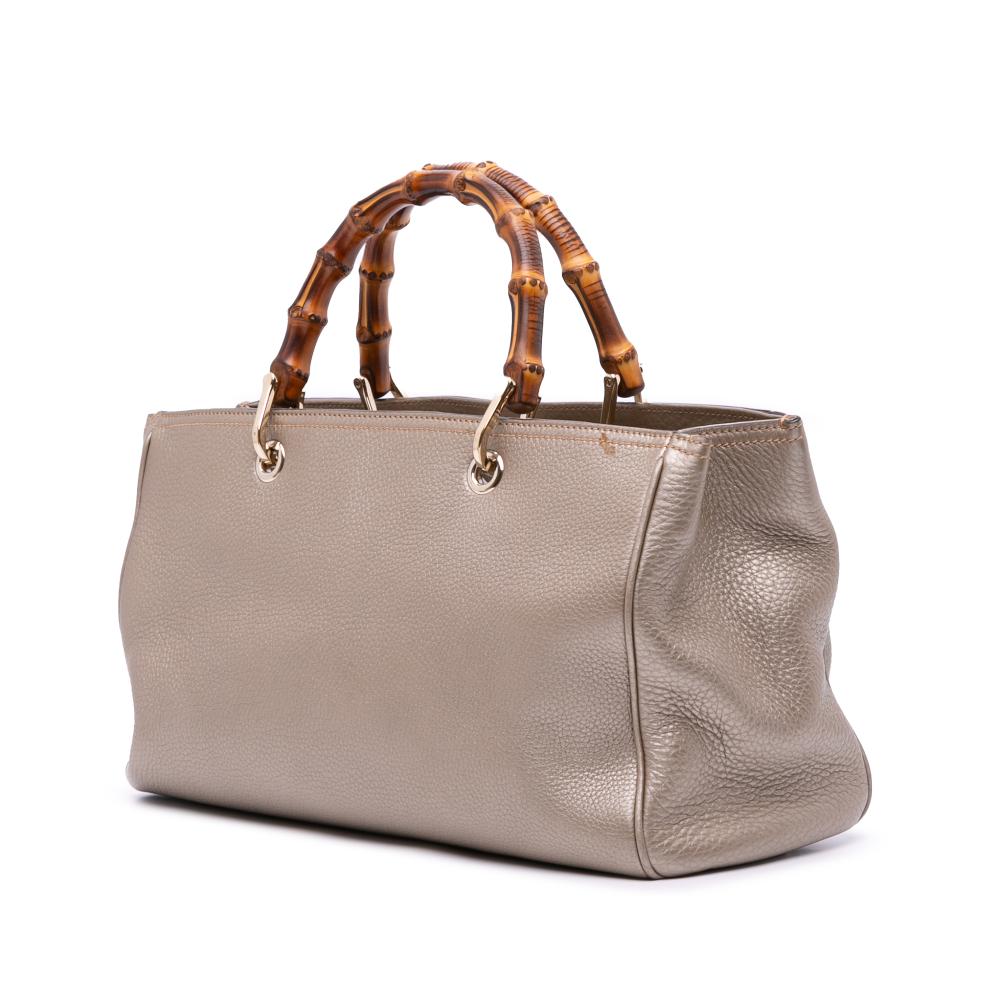 Gucci B Gucci Gold Calf Leather Medium skin Bamboo Shopper Satchel Italy