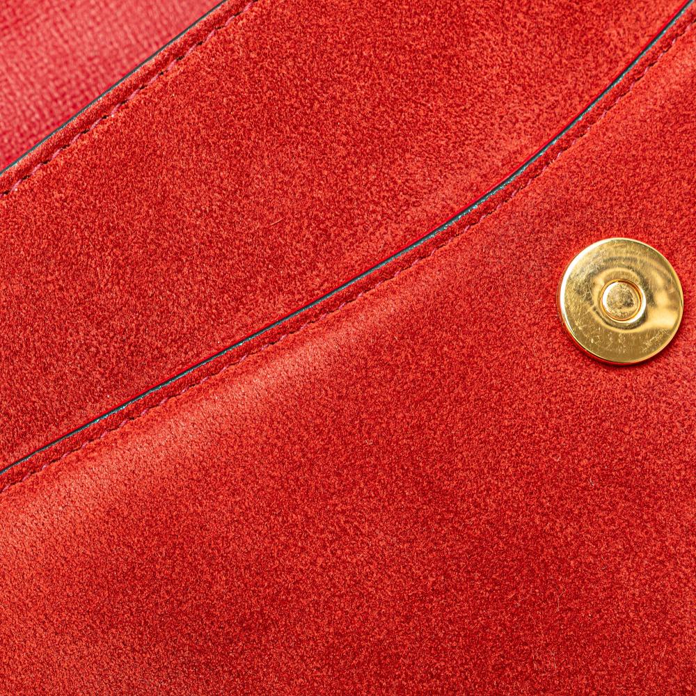Gucci B Gucci Red Suede Leather Small GG Ring Torchon Crossbody Italy