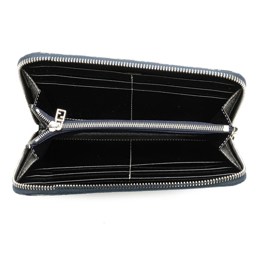 Fendi B Fendi Gray with Blue Navy Canvas Fabric Zucchino Zip Around Long Wallet Italy