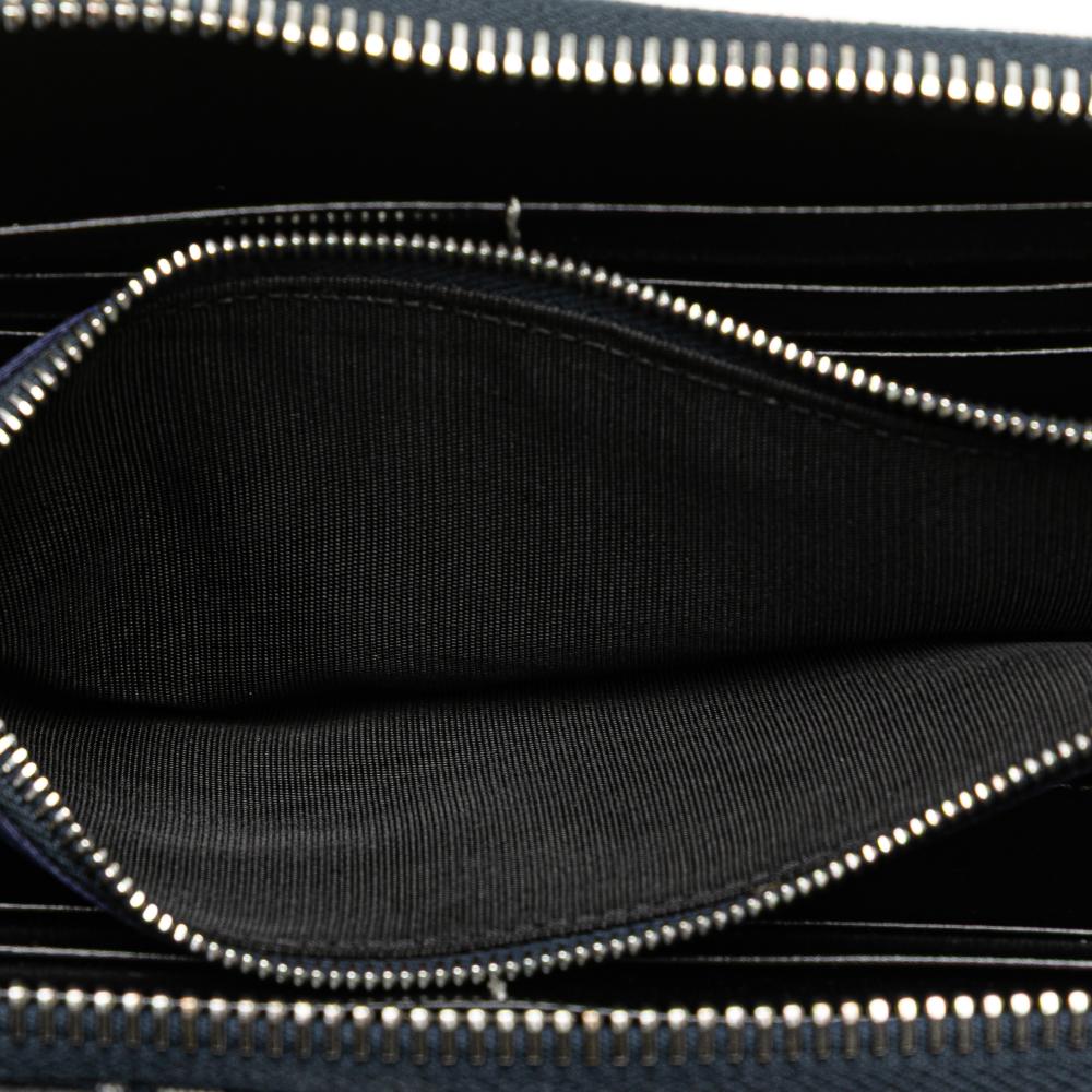 Fendi B Fendi Gray with Blue Navy Canvas Fabric Zucchino Zip Around Long Wallet Italy