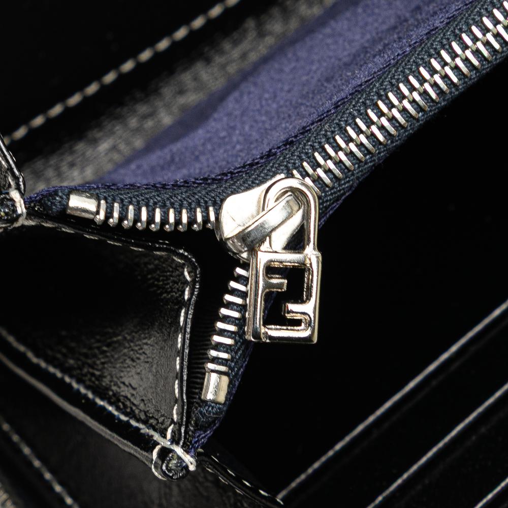 Fendi B Fendi Gray with Blue Navy Canvas Fabric Zucchino Zip Around Long Wallet Italy