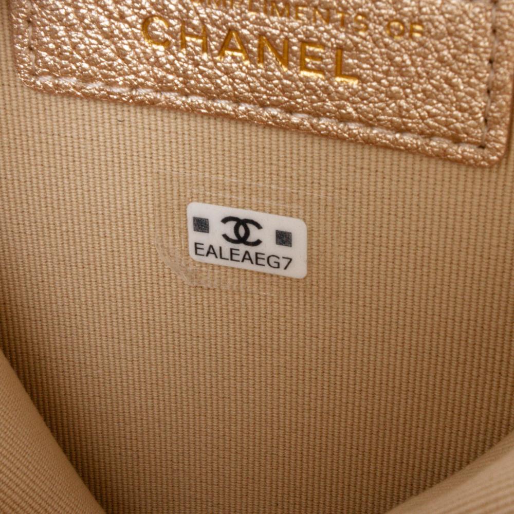 Chanel Gold Metallic Quilted Lambskin Round Clip On Coin Purse Airpods Case Italy