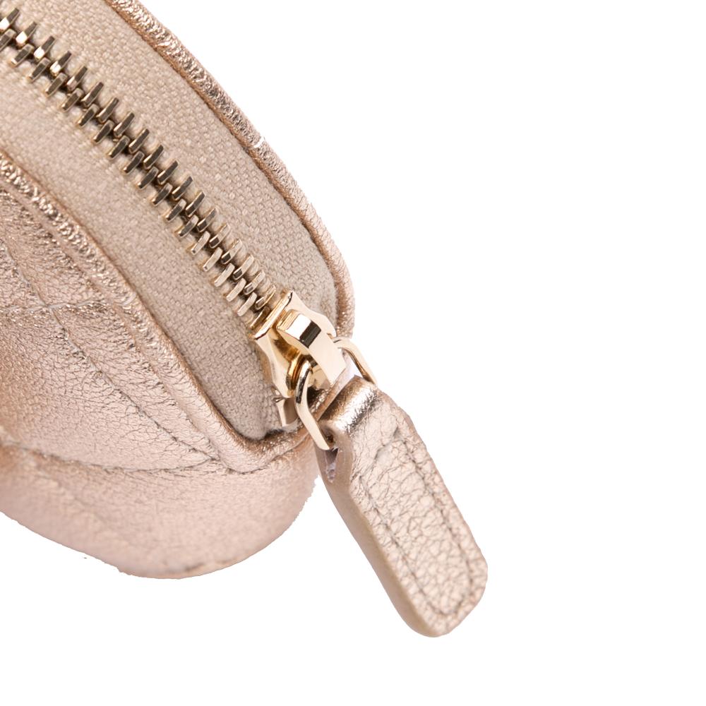 Chanel Gold Metallic Quilted Lambskin Round Clip On Coin Purse Airpods Case Italy