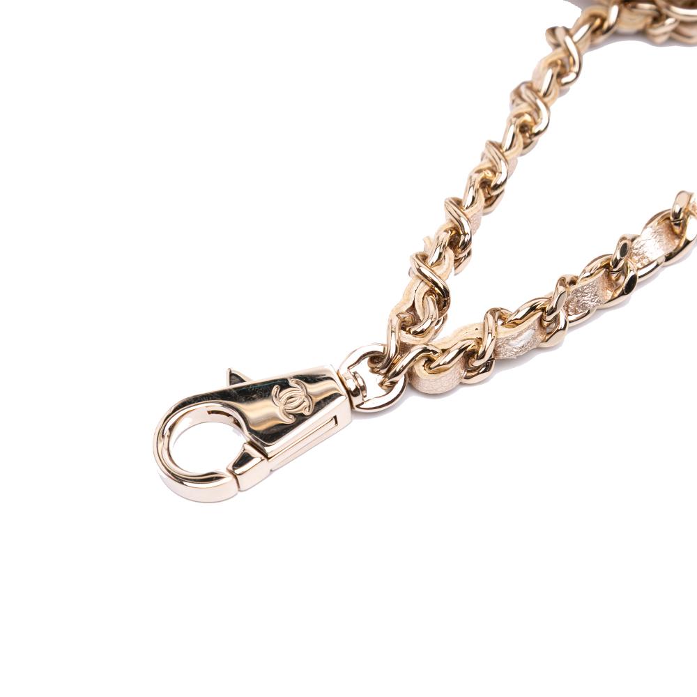 Chanel Gold Metallic Quilted Lambskin Round Clip On Coin Purse Airpods Case Italy