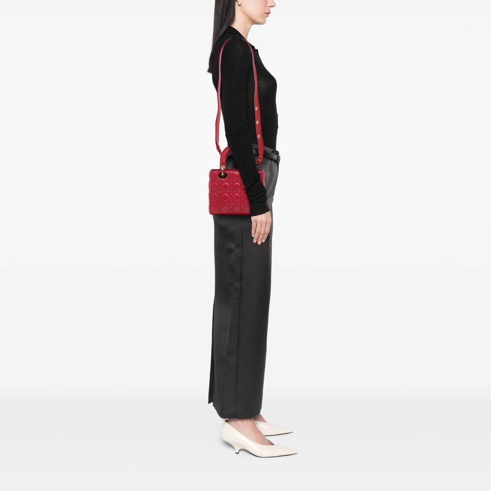 Christian Dior B Dior Red Lambskin Leather Leather Small Lambskin Cannage My ABCDior Lady Dior Italy
