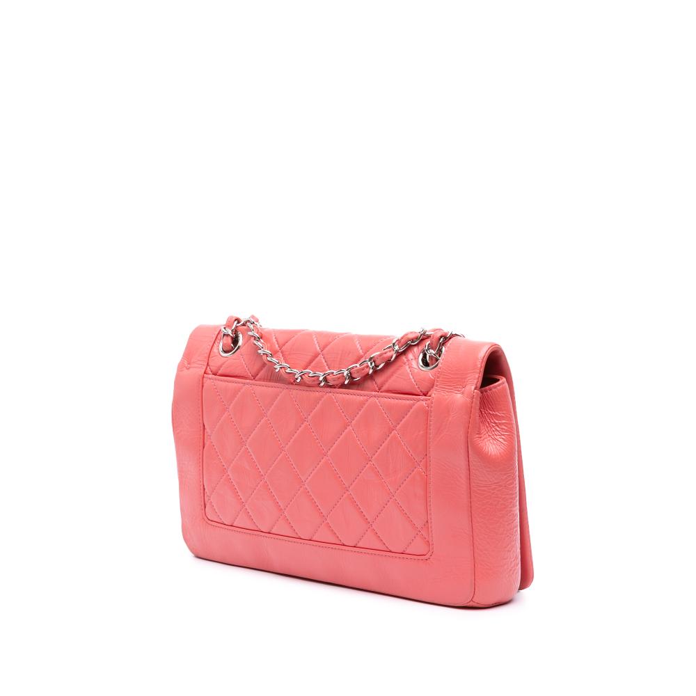 Chanel B Chanel Pink Salmon Calf Leather Crumpled skin Bi Quilted Vintage Full Flap France