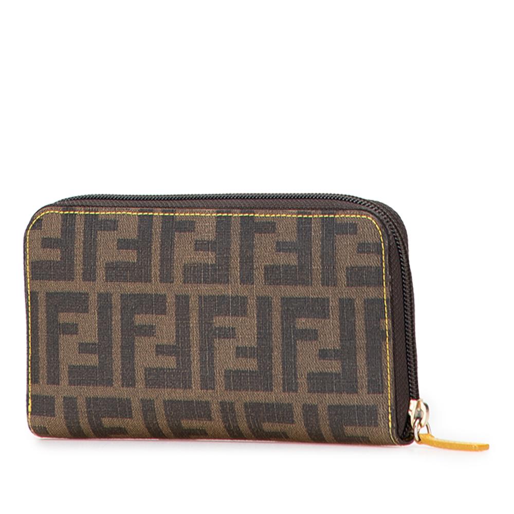 Fendi AB Fendi Brown Coated Canvas Fabric Zucca Zip Around Long Wallet Italy