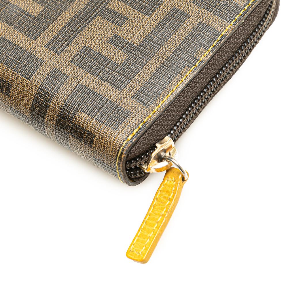 Fendi AB Fendi Brown Coated Canvas Fabric Zucca Zip Around Long Wallet Italy