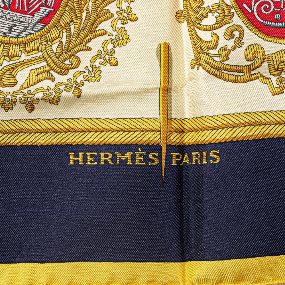 Hermès AB Hermès White Silk Fabric Les Armes de Paris Scarf France
