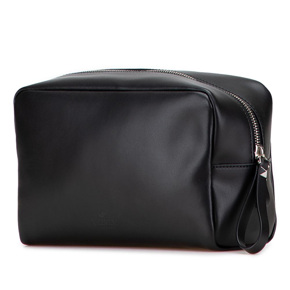 Valentino AB Valentino Black Calf Leather VLTN Pouch Italy