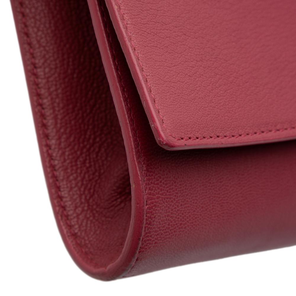Saint Laurent B Saint Laurent Pink Dark Pink Calf Leather Large Belle de Jour Clutch Italy