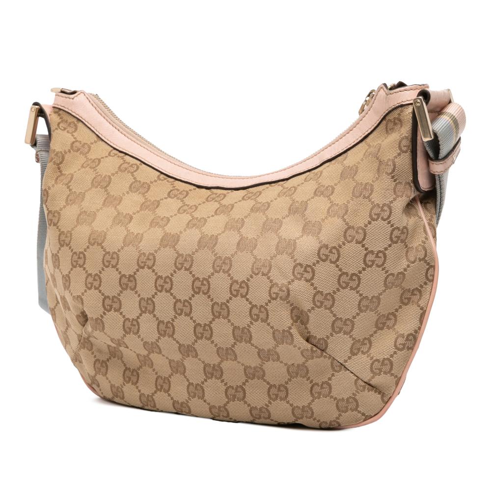 Gucci B Gucci Brown Beige Canvas Fabric GG Web Crossbody Italy