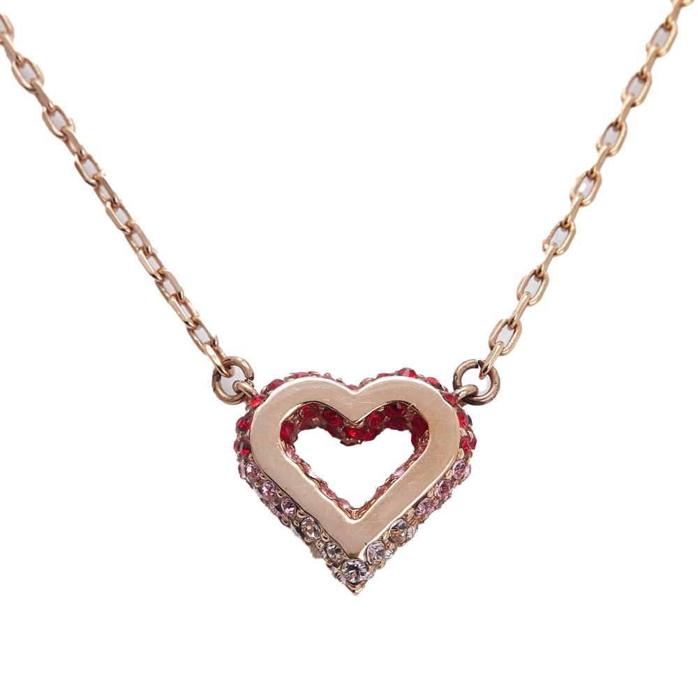 Louis Vuitton B Louis Vuitton Gold Gold Plated Metal Crystal Heart Necklace Italy