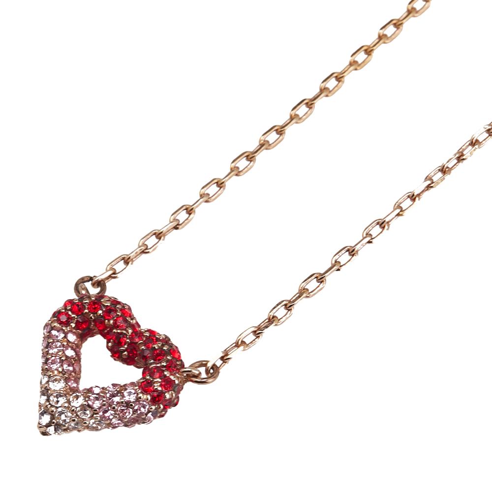 Louis Vuitton B Louis Vuitton Gold Gold Plated Metal Crystal Heart Necklace Italy