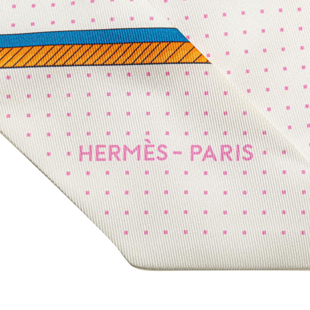 Hermès AB Hermès White Silk Fabric Les Voitures a Transformation Twilly Scarf France