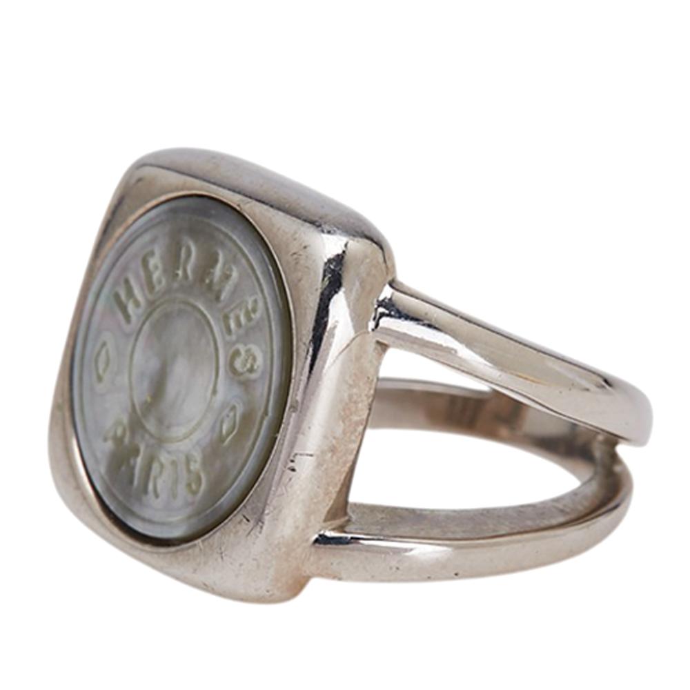 Hermès B Hermès Silver Silver Plated Metal Bijouterie Fantaisie Corozo Ring France