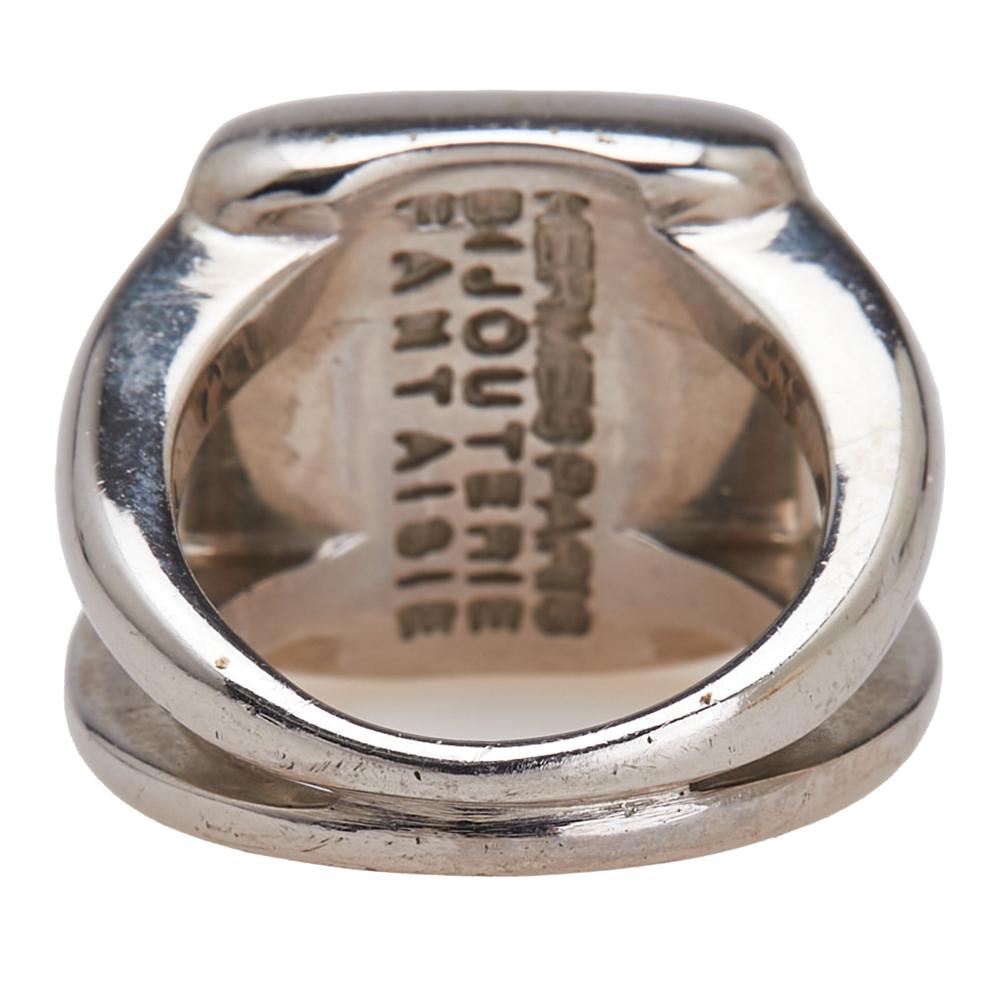 Hermès B Hermès Silver Silver Plated Metal Bijouterie Fantaisie Corozo Ring France