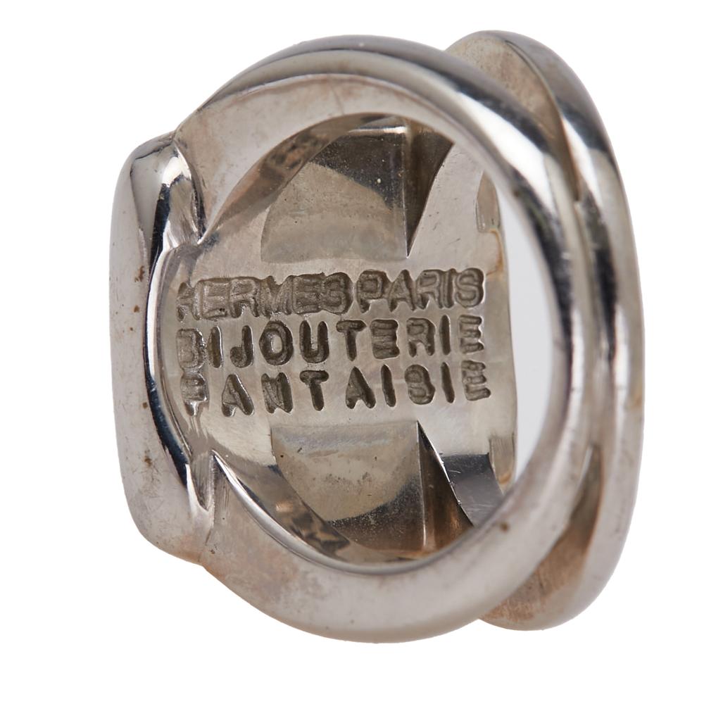Hermès B Hermès Silver Silver Plated Metal Bijouterie Fantaisie Corozo Ring France