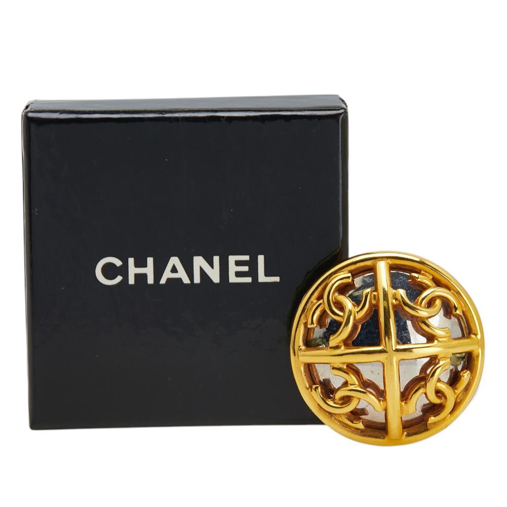 Chanel B Chanel Gold with Silver Gold Plated Metal and Silver Plated CC Round Brooch France