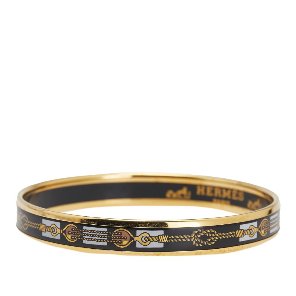 Hermès B Hermès Blue Navy with Gold Enamel Other Narrow Rope Design Bangle 65 Austria