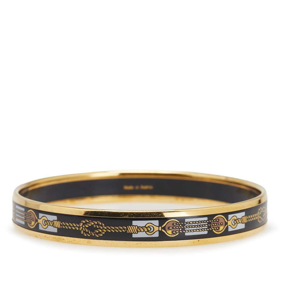Hermès B Hermès Blue Navy with Gold Enamel Other Narrow Rope Design Bangle 65 Austria
