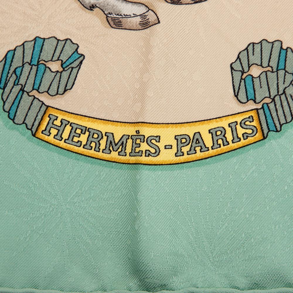 Hermès B Hermès Brown Light Beige with Multi Silk Fabric Les Fetes Du Roi Soleil Scarf France