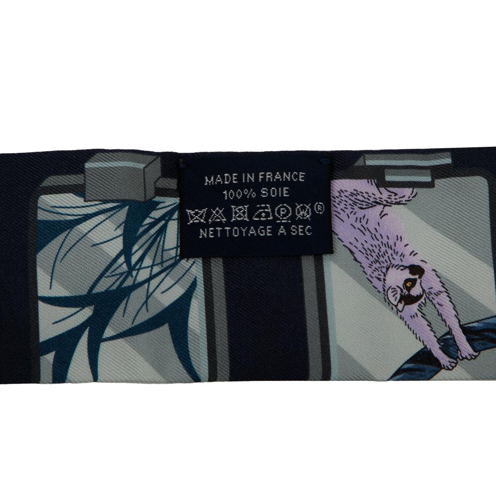 Hermès B Hermès Blue Navy Silk Fabric Story Marine Twilly Scarf France