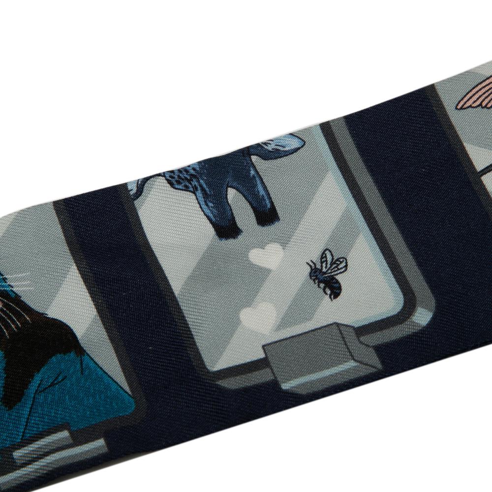 Hermès B Hermès Blue Navy Silk Fabric Story Marine Twilly Scarf France