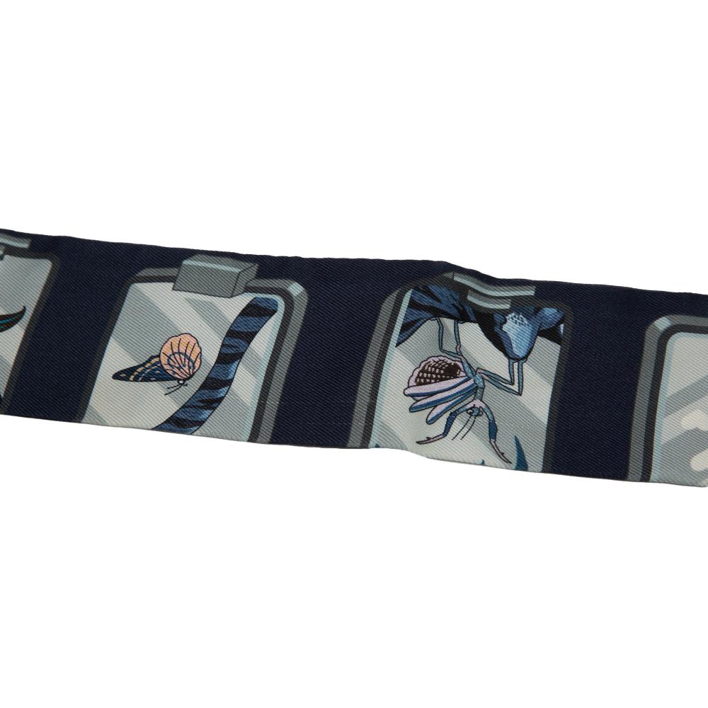 Hermès B Hermès Blue Navy Silk Fabric Story Marine Twilly Scarf France