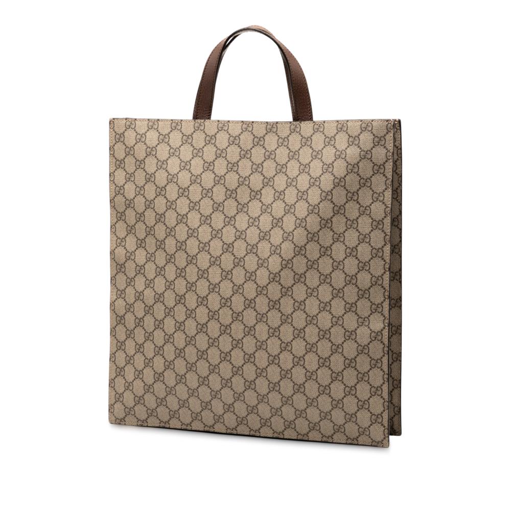 Gucci B Gucci Brown Beige Coated Canvas Fabric GG Supreme Night Courrier Vertical Satchel Italy
