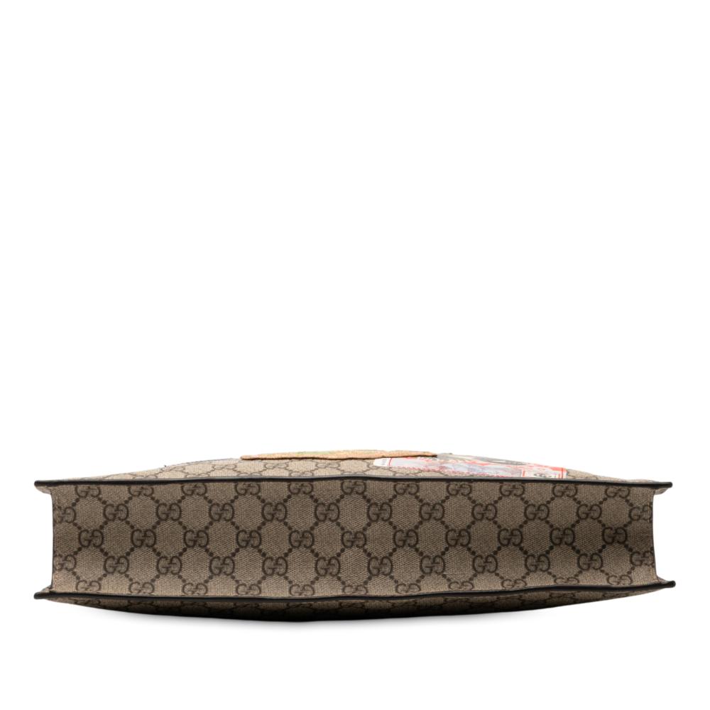 Gucci B Gucci Brown Beige Coated Canvas Fabric GG Supreme Night Courrier Vertical Satchel Italy