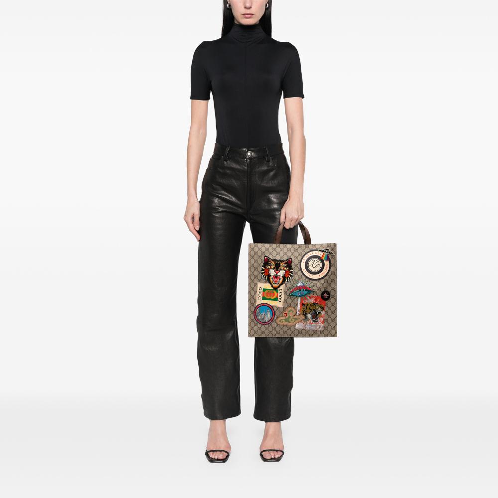 Gucci B Gucci Brown Beige Coated Canvas Fabric GG Supreme Night Courrier Vertical Satchel Italy