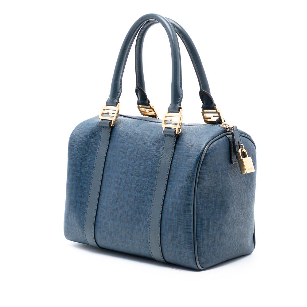 Fendi B Fendi Blue Coated Canvas Fabric Zucca Spalmati Boston Bag Italy