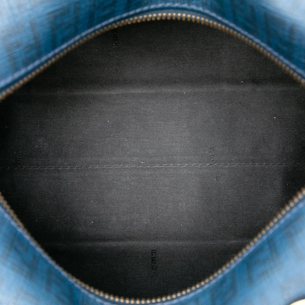 Fendi B Fendi Blue Coated Canvas Fabric Zucca Spalmati Boston Bag Italy