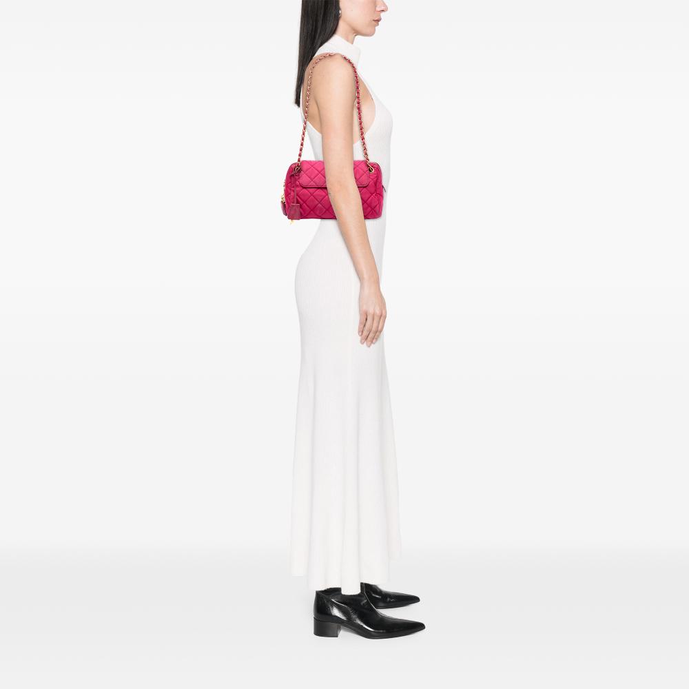 Prada B Prada Pink Dark Pink Nylon Fabric Impuntu Tessuto Chain Crossbody Italy