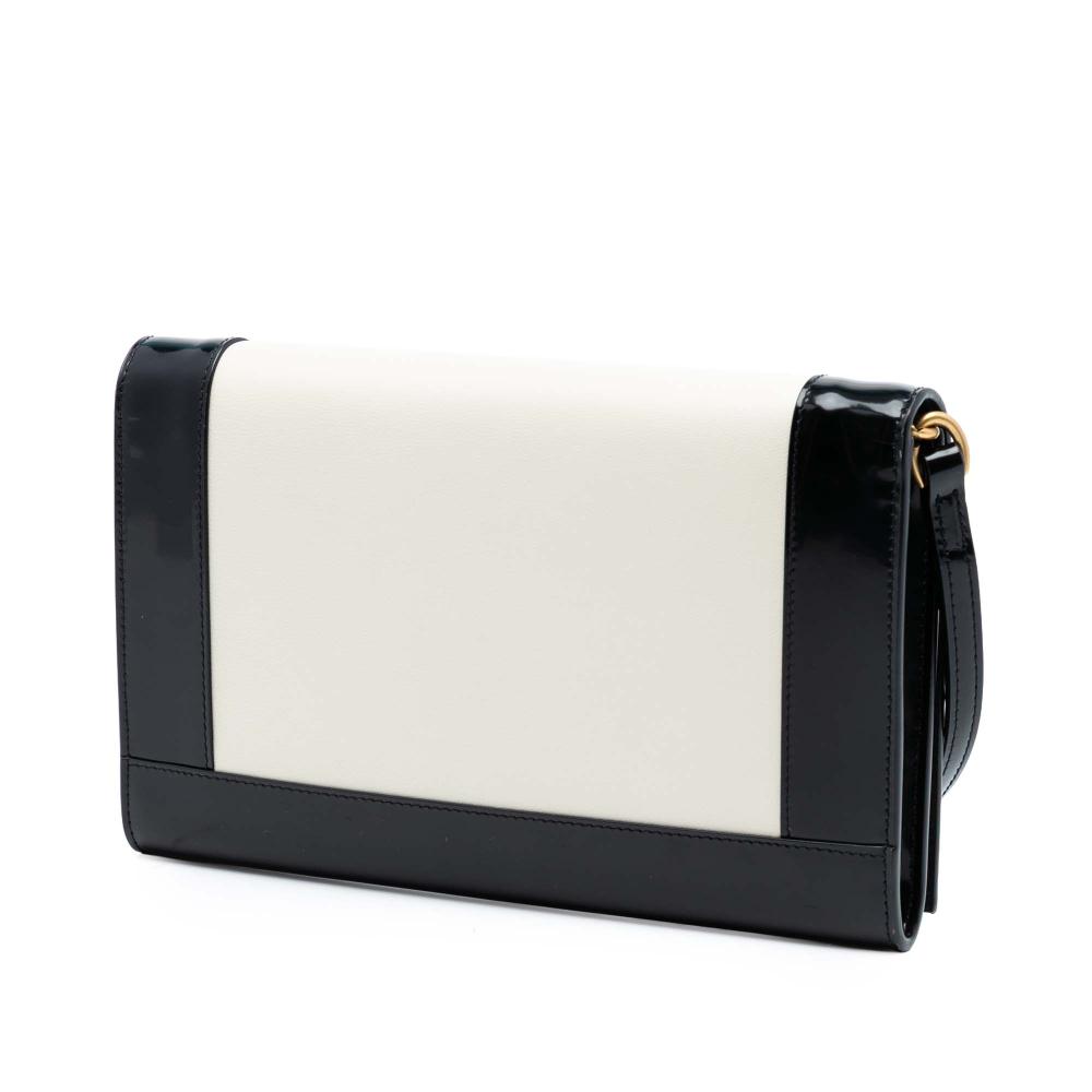 Saint Laurent White Brushed Leather Trimmed Lambskin Cassandre Flap Pouch Italy