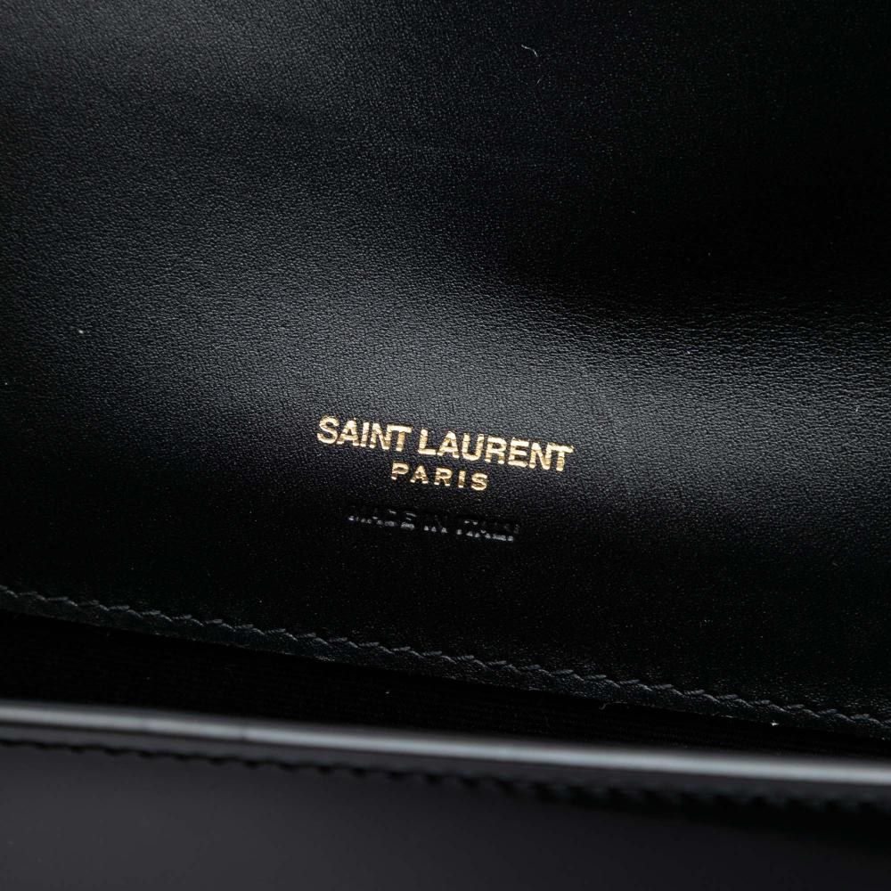 Saint Laurent White Brushed Leather Trimmed Lambskin Cassandre Flap Pouch Italy