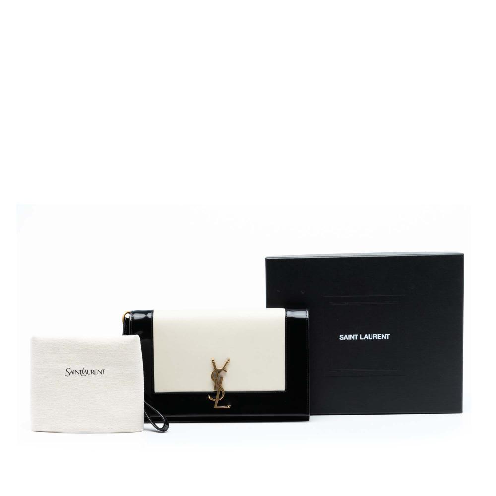 Saint Laurent White Brushed Leather Trimmed Lambskin Cassandre Flap Pouch Italy