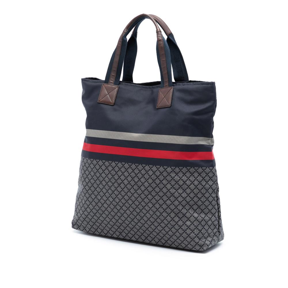 Gucci AB Gucci Blue Navy Nylon Fabric Diamante Web Tote Italy