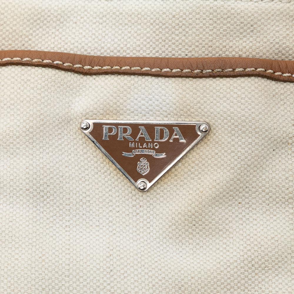 Prada B Prada White Canvas Fabric Canapa Tote Italy