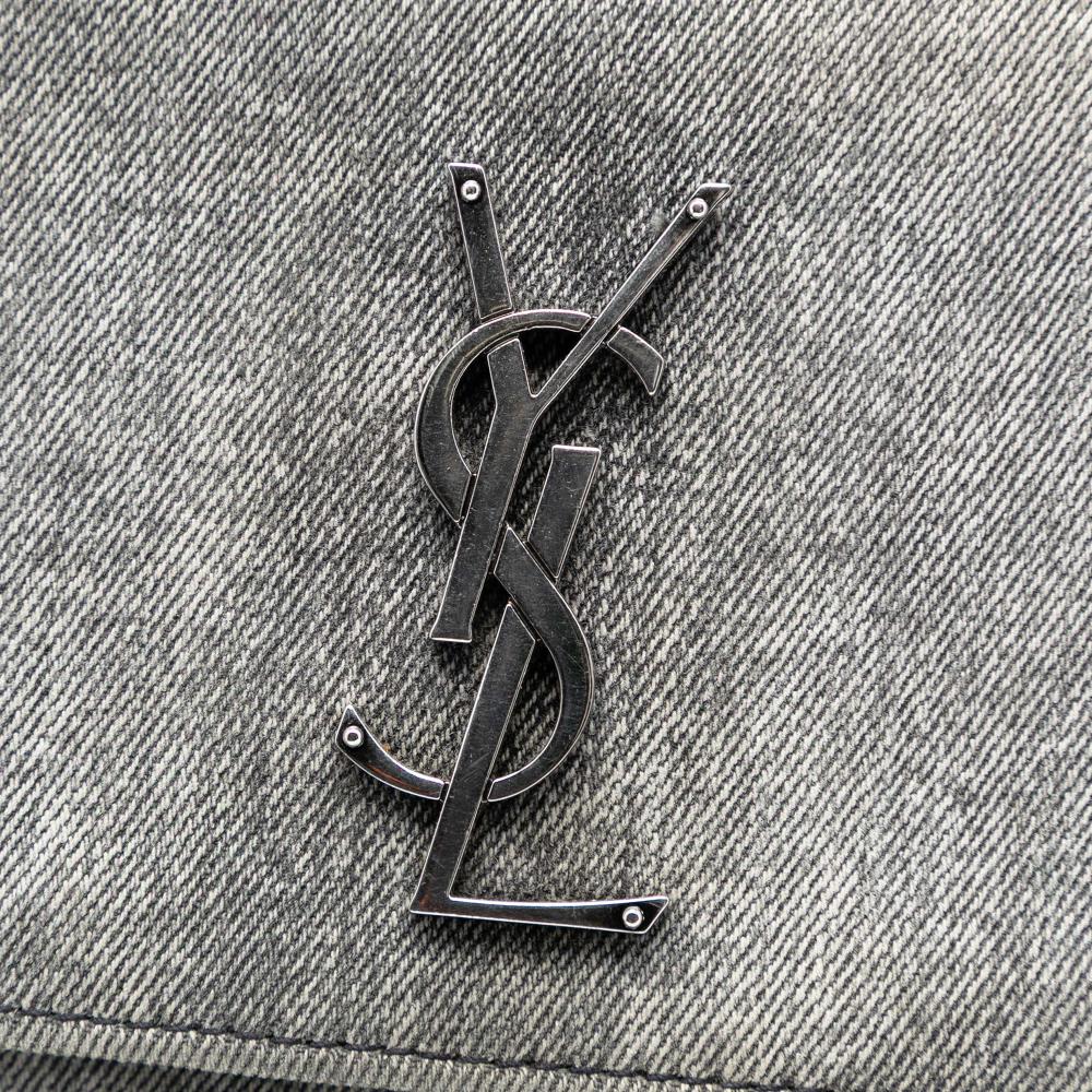 Saint Laurent B Saint Laurent Gray Denim Fabric Medium Monogram Sunset Crossbody Italy