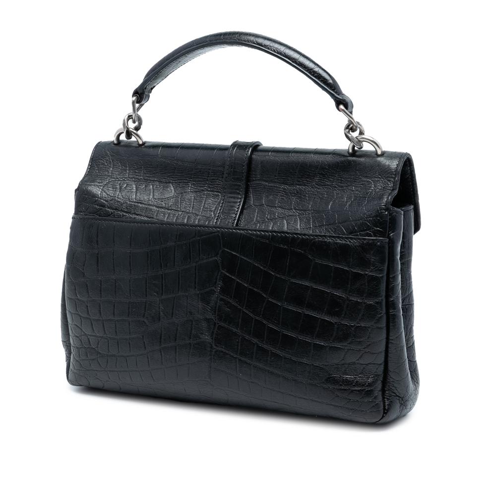 Saint Laurent B Saint Laurent Black Calf Leather Medium Croc Embossed College Satchel Italy
