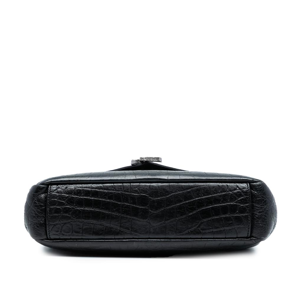 Saint Laurent B Saint Laurent Black Calf Leather Medium Croc Embossed College Satchel Italy