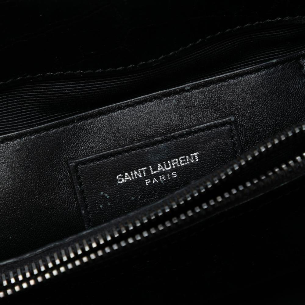 Saint Laurent B Saint Laurent Black Calf Leather Medium Croc Embossed College Satchel Italy